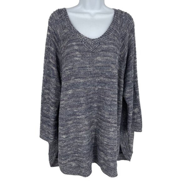 Catherines Heathered Gray Knit Sweater With V-Neck & 3/4 Sleeves Women's Size 3X - Picture 1 of 9